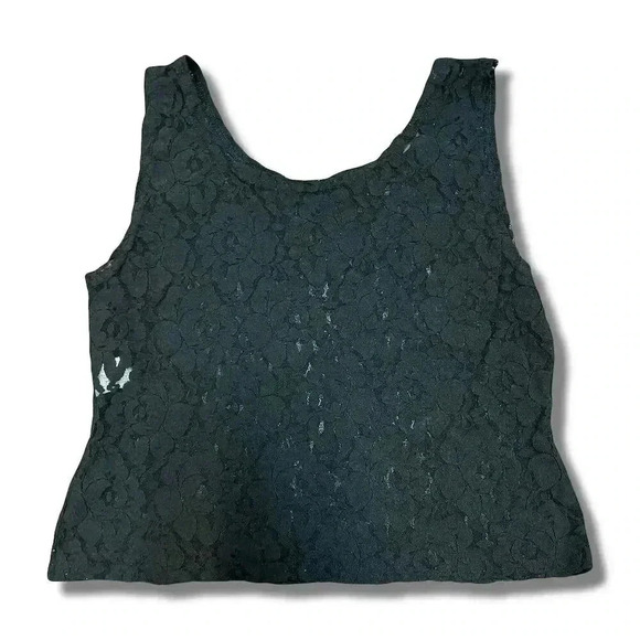 🌟 Black Lace Sleeveless Crop Top Women's Size M/L Floral Summer Casual Tank 🌟 - Picture 3 of 4